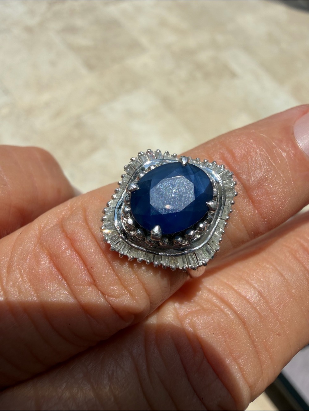 Blue Sapphire and Diamond Platinum Cocktail Ring 6.10ctw